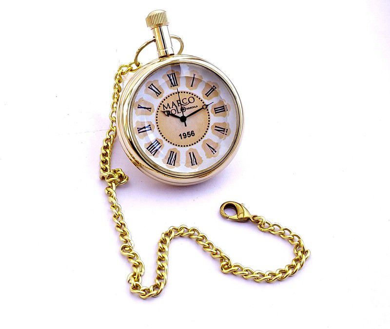 k.v handicrafts ClassicMarco Polo 1956 Yellow Color Watch Dial - Antique Indian Look Gandhi Watch / Pocket Watch with Long Chain By- K V Handicraft KVH-0082 Brass Finish Brass Pocket Watch Chain
