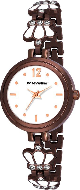 New Regal Look Round White Dial Crown Pattern Copper Strap Analog Watch - For Women WW-WQZ-3003