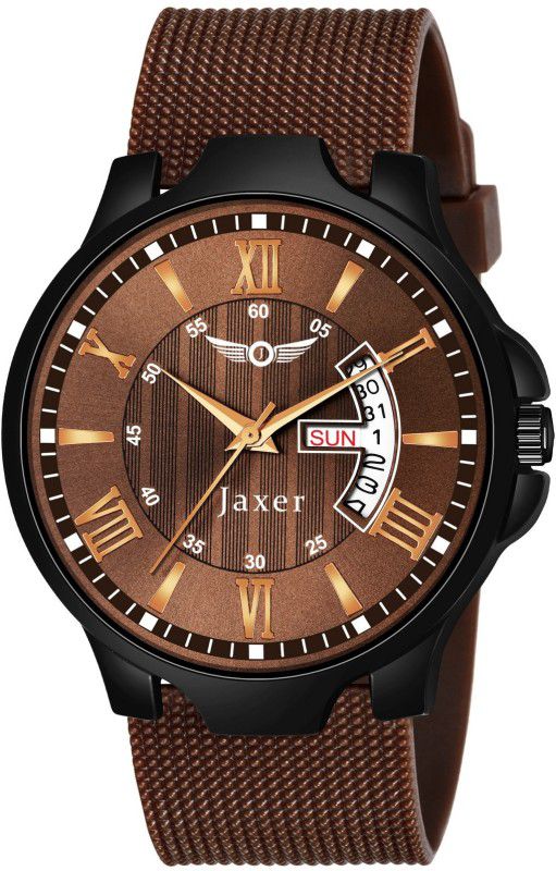 Copper Day & Date Feature Dial Rubber Band Analog Watch - For Men JXRM2144