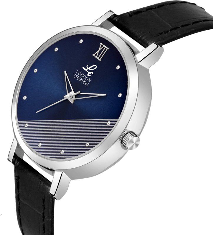 Leather Strap Analog Watch - For Women Blue and Gray Dial With Black Leather Strap LC-10029-L3