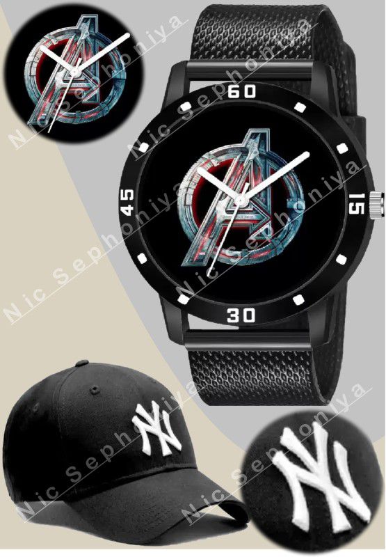 AVENGERS PREMIUM EDITION BLACK DIAL Analog Analog Watch - For Boys All Black Rubbers Strap Stylish Pack Of 2 Combo Watch