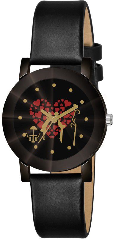 Analog Watch - For Girls BMF NEW SPORTS LOVE HEART COUPLE BLACK LEATHER BLACK UNIQUE DIAL DESIGNER WRIST WATCH GIRLS NEW ARRIVAL FAST SELLING TRACK DESIGNER ROYAL LOOK WATCH FOR FESTIVAL _PARTY_PROFESSIONAL WEAR WATCH