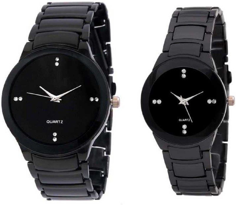 Black Studded Dial with Black Bracelet Strap Analog Watch - For Men & Women Love Combo Of the Year Analog Watch - For Couple