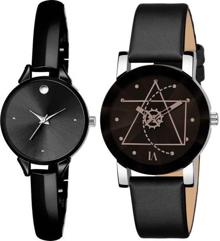 Analog Watch - For Girls BLACK DESIGNER DIAL BLACK LATHER BELT UNIQUE DIAL UNISEX DESIGNER WRIST WATCH LADIES WOMEN NEW ARRIVAL FAST SELLING TRACK DESIGNER RDOTTED DESIGNER ROYAL LOOK WATCH FOR FESTIVAL _PARTY_PROFESSIONAL WEAR COMBO WATCH