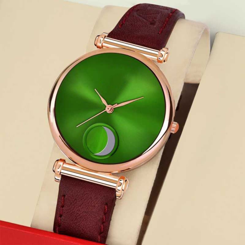 Analog Watch - For Boys Casual wear Stylish Designer Analog Leather Strap Green dial color Maroon strap color Watch For Boy And Men Slim Dial And Case Leather Watch Analog Watch - For Boys