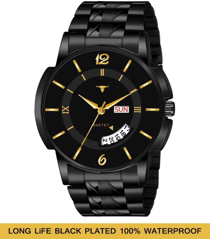 LONG LIFE GOLD PLATED WATERPROOF Analog Watch - For Men RSTET-LS3062 ORIGINAL BLACK PLATED DAY & DATE WATCH LONG LIFE BLACK PLATED