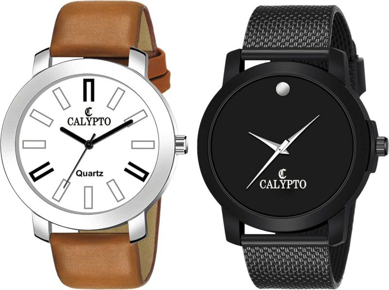 Combo of 2 White & Black Colored Dial & Synthetic Leather + Silicone Band For Boys & Girls Analog Watch - For Men ST- 237