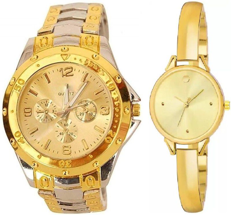 Analog Watch - For Couple Analogue Gold Dial Stainless Steel And Bracelet Watch