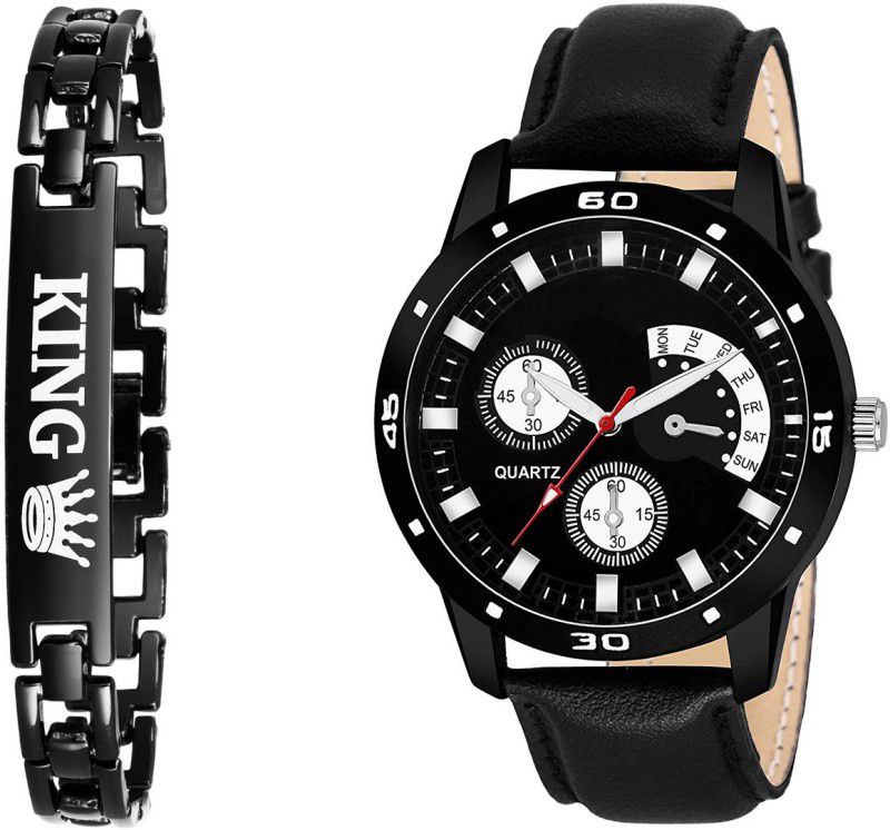 Black Dial & King Bracelet & Stylish Fab Combo Watch For Men Analog Watch - For Men New Stylis Men