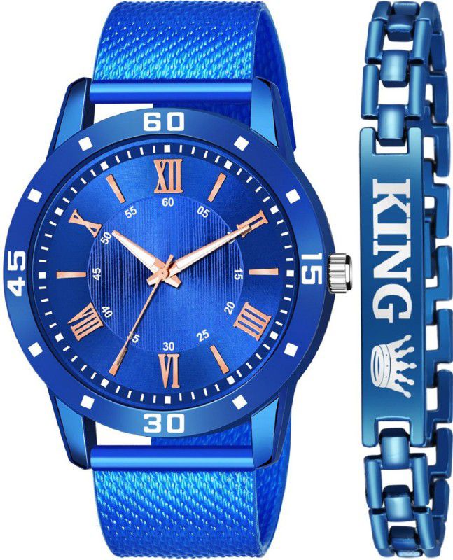 NEW ARRIVAL BLUE KING BRACELET WITH BLUE DIAL AND MESH STRAP SPORTY LOOK ANALOG WITH QUARTZ WATCH Analog Watch - For Boys JEW_23_K_532