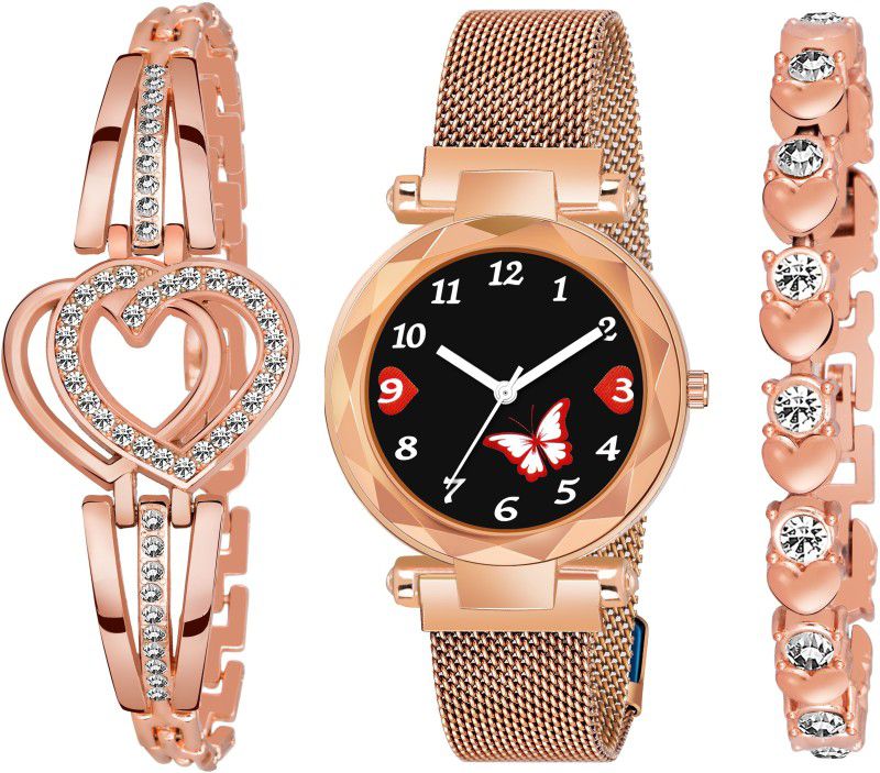Analog Watch - For Women M_219 Butterfly Dial Magnetic Strap Watch And Fancy Bracelet Combo Set Girls