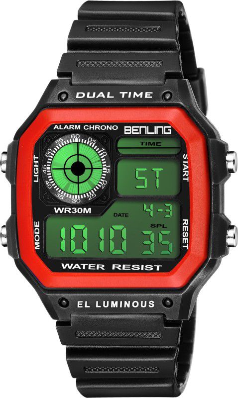 Multifunctional Sports Formal Casual Watch (Black Strap) Boys | Men Watch Digital Watch - For Men BL-1002-DTL-RED-BLK Shiny Hands Latest Trending Fashionable Digital Watch For Men