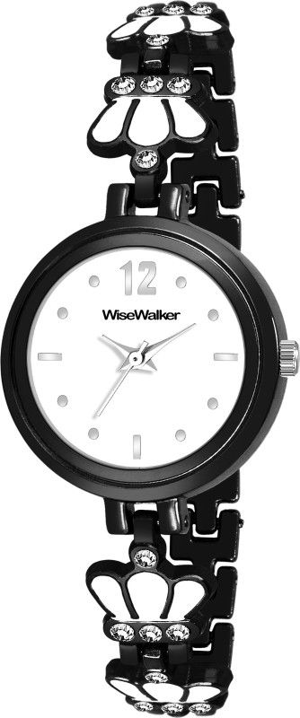 New Regal Look Round White Dial Crown Pattern Black Strap Analog Watch - For Women WW-WQZ-3002