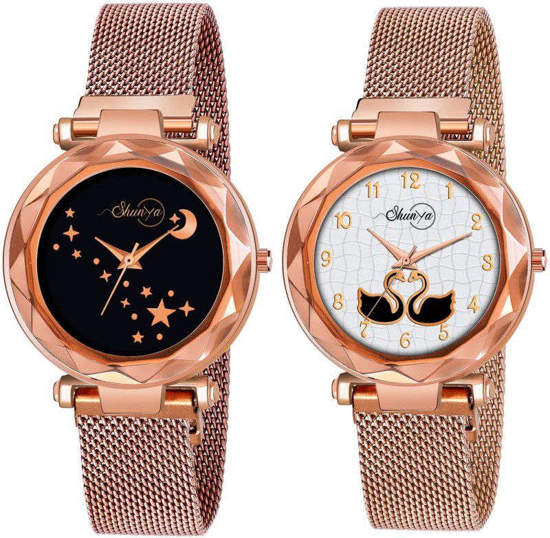 Analog Watch - For Girls New Luxurious Looking Magnet Rose Gold Starry Multi Color Dial sky Quartz Watches
