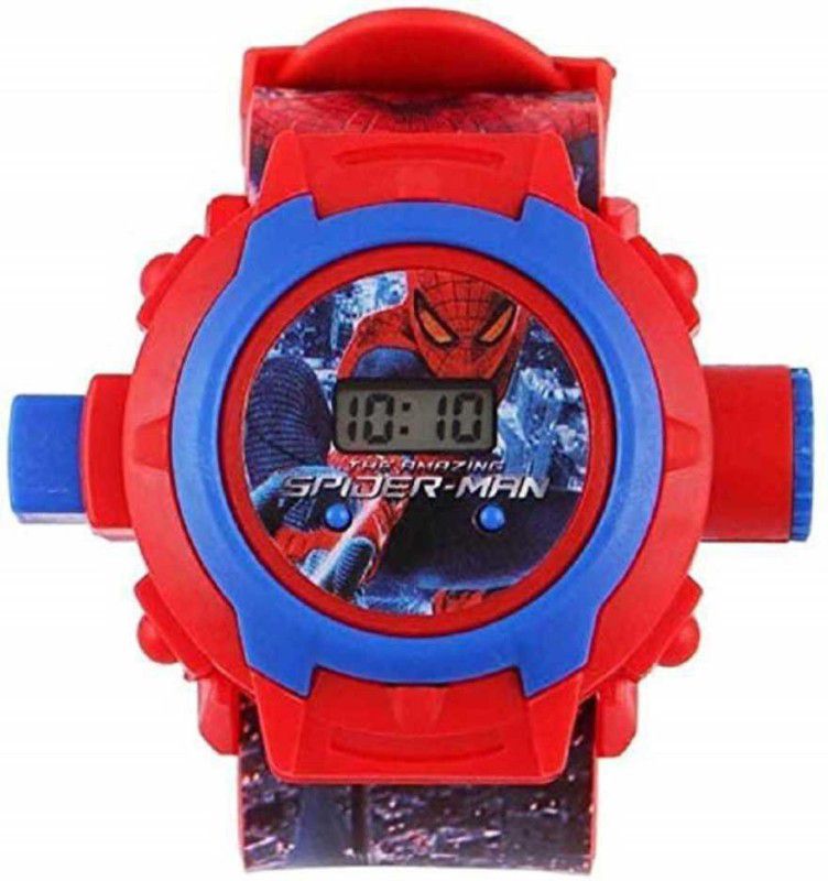 Digital Watch - For Boys Favourite Spiderman 24 Character Projector Kid's Band Watch (Red)