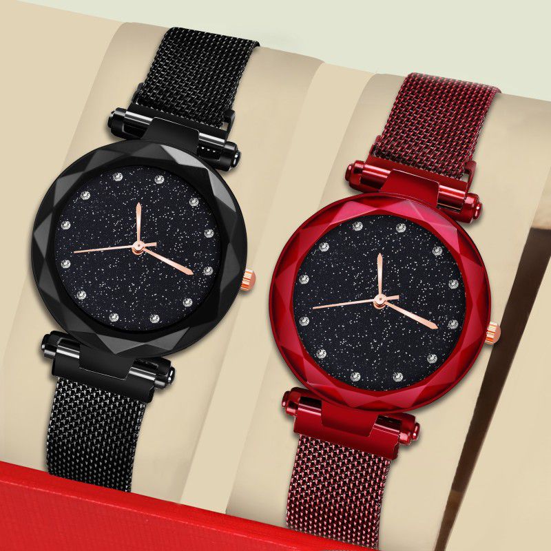 New Combo Of Red and Black color Magnet watch for Women's watch for girls Analog Watch - For Women BLACK CAT II