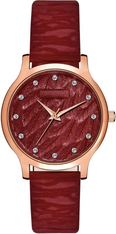 MT Analog Analog Watch - For Women Unique Maroon Round Shape Awesome Genuine Leather Belt Printed Diamond Dial MT Brand Very Fast Selling Trending Track Designer PARTY_Professional Suits on Casual/Formal Stylist Watch For Girls & Women