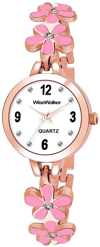 Analog White Dial Pink Flower Crystal Bracelet Strap Analog Watch - For Women WWWQZ3009