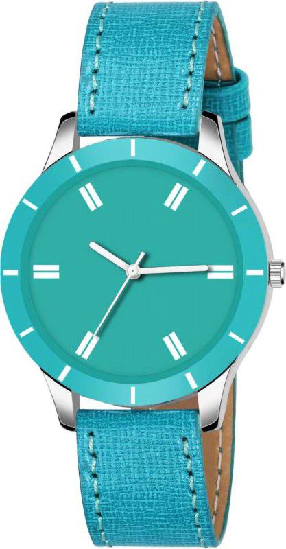 Analog Watch - For Girls New Stylish Blue Cut Glass Leather Strap Watch For women