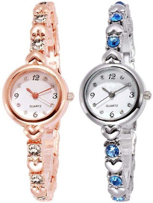 Analog Watch - For Girls New Arrival Silver & Black Diamond Studded RoseGold & Silver Watch