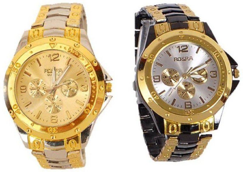 Analog Watch - For Men gold dial multi colour+gold black stylish simple formal