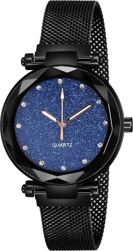 Analog Watch - For Girls New Fashion Blue Color 12 Daimouns Dial Black Maganet Strap For Women