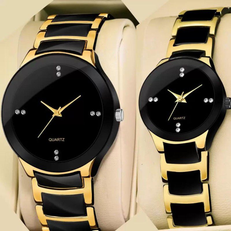 Black and Gold-Couple Analog Watch Analog Watch - For Couple