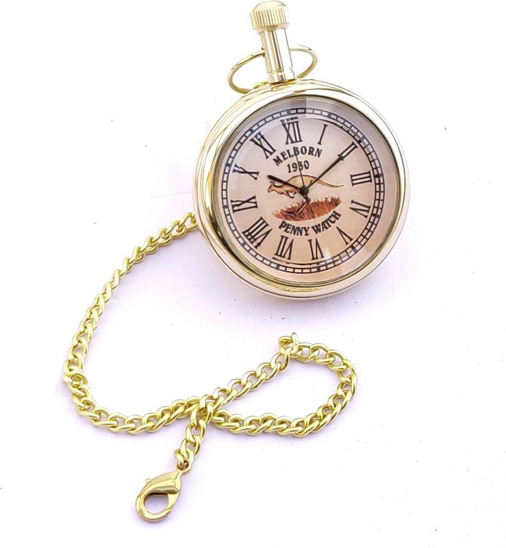 k.v handicrafts Classic Penny Watch Dial - Antique Indian Look Gandhi Watch / Pocket Watch with Long Chain By- K V Handicraft KVH-0075 Brass Finish Brass Pocket Watch Chain