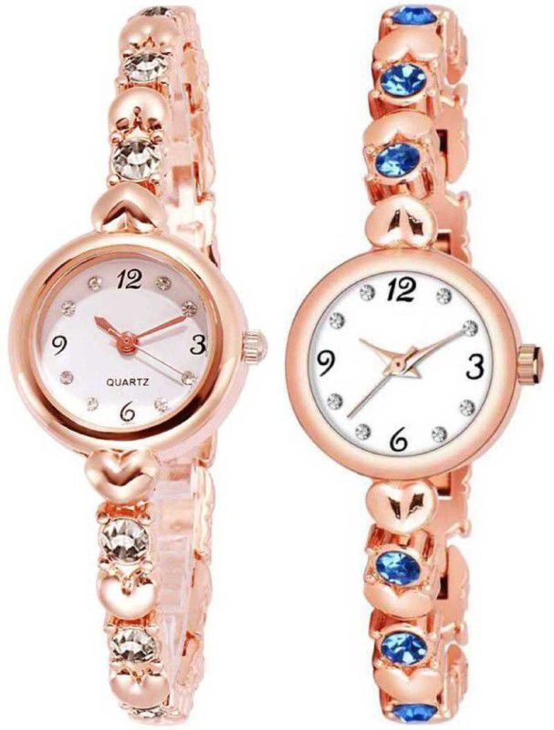 Analog Watch - For Girls New Arrival Silver & Blue Diamond Studded RoseGold Watch For Womens