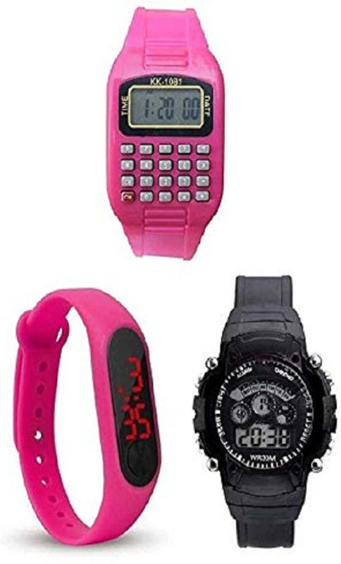 Digital Watch - For Boys & Girls Pink 7 Light & Calculator & LED Kids Watch For Combo Pack of 3