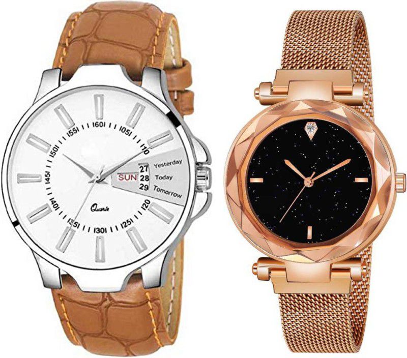 Analog Watch - For Couple Gold Dial Couple Watches For Hubby & Wifey Analog Watch for men And Women