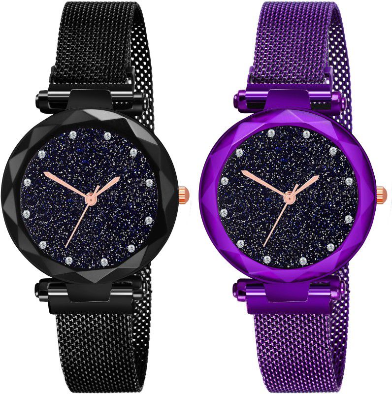 Analog Watch - For Girls Magnet Watch For Gilrs Women 12d Black Purple