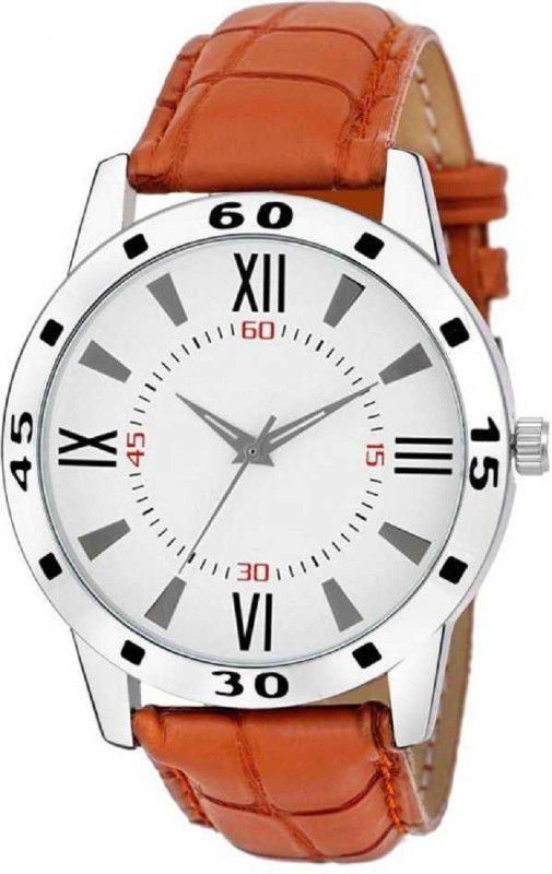 Analog Watch - For Boys white dial Brown Strap ANALOGUE DIAL NEW ARRIVAL FAST SELLING TRACK DESIGNER UNIQUE WATCH FOR DIWALI_FESTIVAL_PARTY_PROFESSIONAL WATCH FOR _BOYS_MEN NEW ARRIVAL FAST SELLING TRACK DESIGNER UNIQUE WATCH