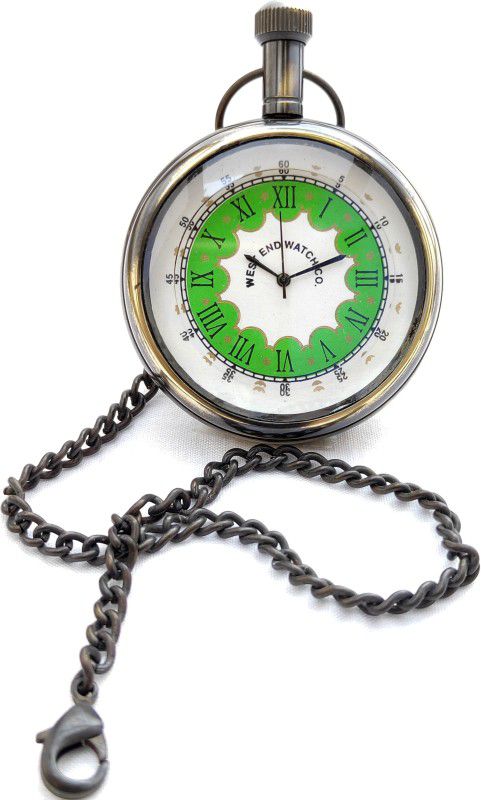 k.v handicrafts Brass Antique Indian Look Antique Finish Gandhi Watch/Pocket Watch with Long Chain By- K V Handicraft (West End Watch Co. Green Color - Dial) kvh00106 Brass Antique Finish Brass Pocket Watch Chain