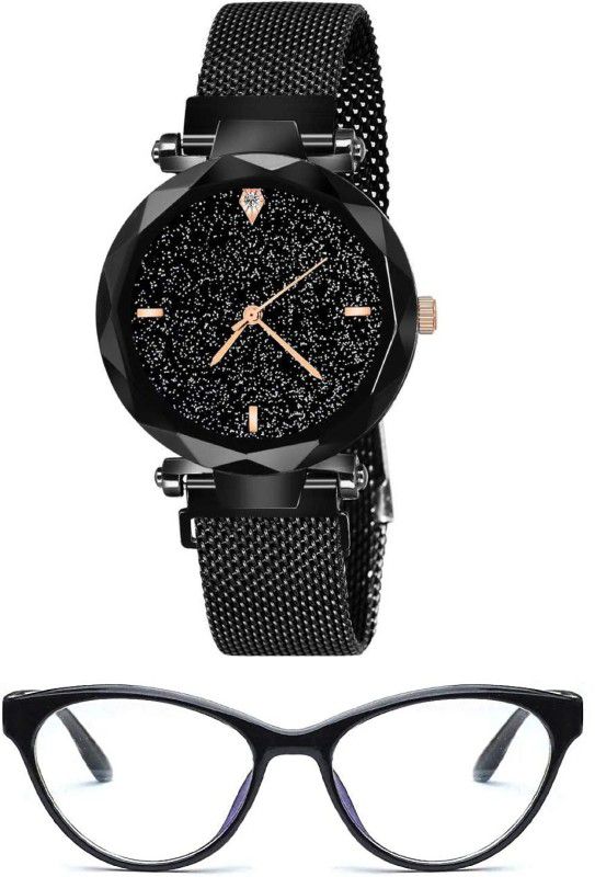 Magnet Watch With Free Glasses For Girls Analog Watch - For Girls Analogue Luxury Black Magnet Watch & Cat Eye Glasses For Girls and Women