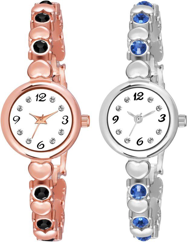 Analog Watch - For Girls New Arrival Black & Blue Diamond Studded RoseGold & Silver Watch