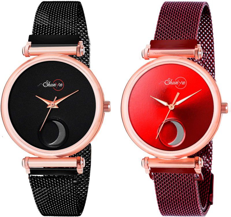 Analog Watch - For Girls New Trending Fashion Black & Red Dial Moon Design Girl's Watch Pack Off-02