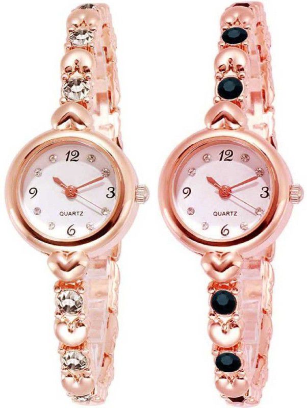 Analog Watch - For Girls New Arrival Silver & Black Diamond Studded RoseGold Watch For Womens