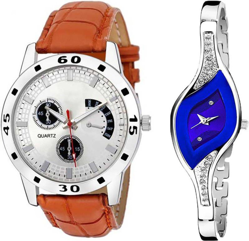 Analog Watch - For Men & Women Set Of Two ladies Blue Dial Bracelate fancy items with Men Branded Sport ST-41