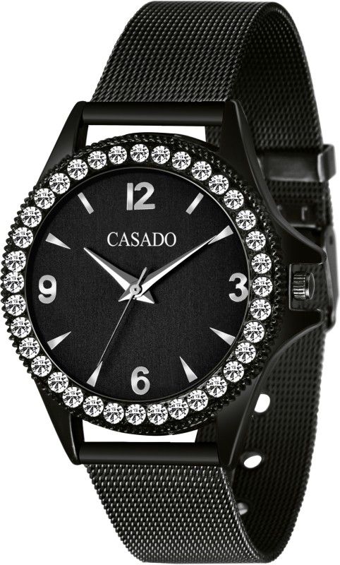 All Black Sheffer Chain Series With Premium Diamond Studded Stainless Steel Case for Uptown Girl's Analog Watch - For Girls CSD-816-BLACK