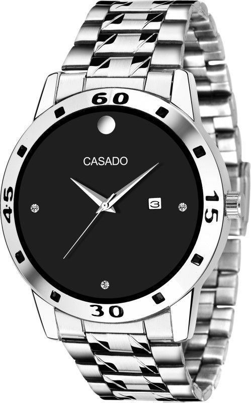 Working DATE Display Series- Premium BLACK Date Dial with Silver Stainless Steel Chain Water Resistant 1 Year Japanese Quartz Machinery Warranty Boy's Analogue Watch Analog Watch - For Men CSD-343-BLK-SIL-D