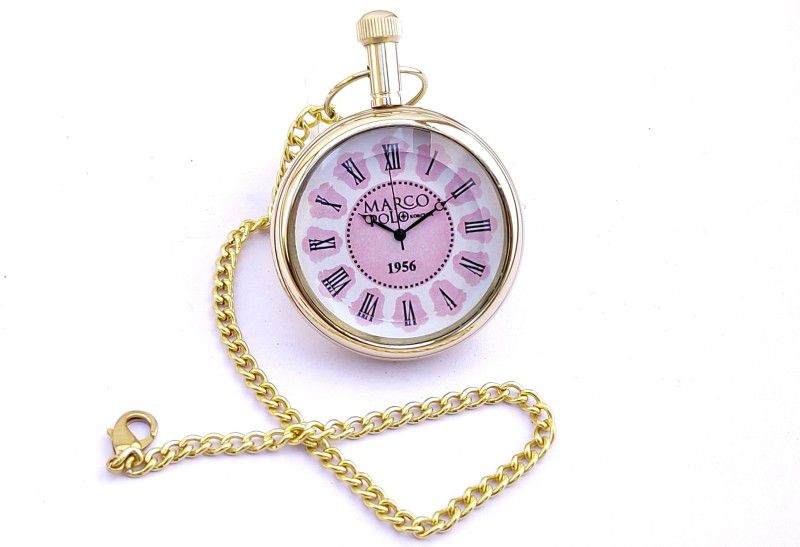 k.v handicrafts Replica Antique MarcoPolo-1956 Pink Dial - Indian Look Gandhi Watch / Pocket Watch with Long Chain By- K V Handicraft KVH-0095 Brass Finish Brass Pocket Watch Chain