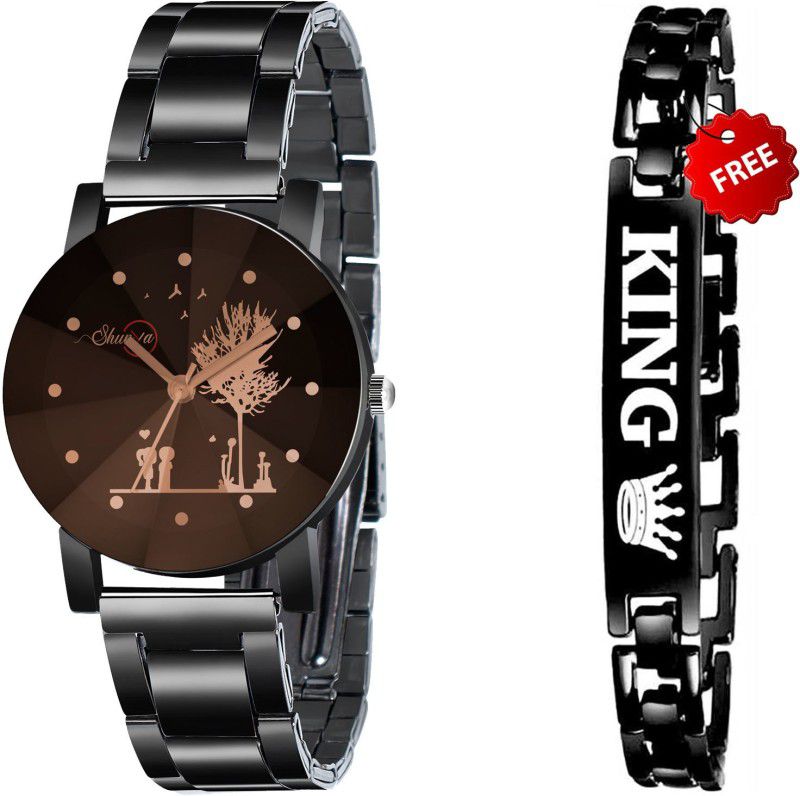 Analog Watch - For Women New Stylish Black Different Dial Woman Watch & King Bracelet Pack Of 2