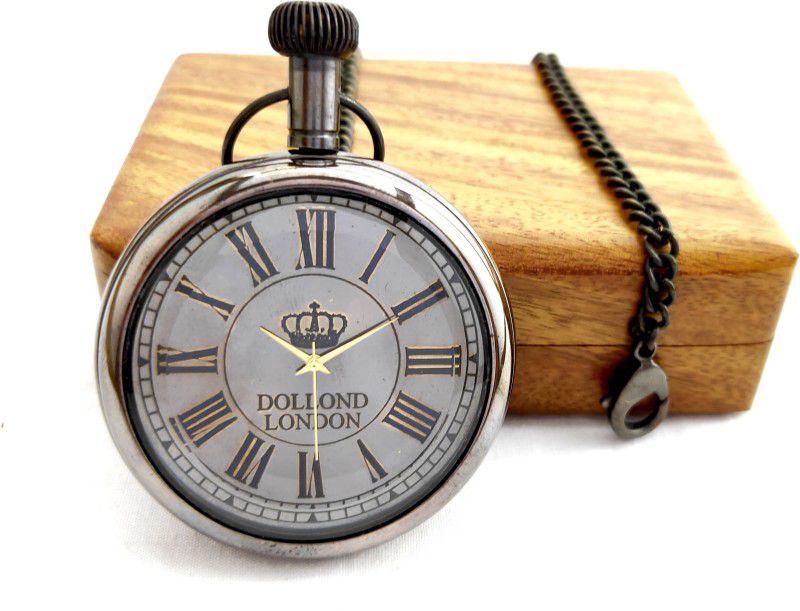 k.v handicrafts Antique Brass Analog Gandhi Watch / Pocket Watch With Stylish Wooden Box (Dollond Black Antique Dial) K-BA-50-P-00004 Brass Antique Brass Pocket Watch Chain