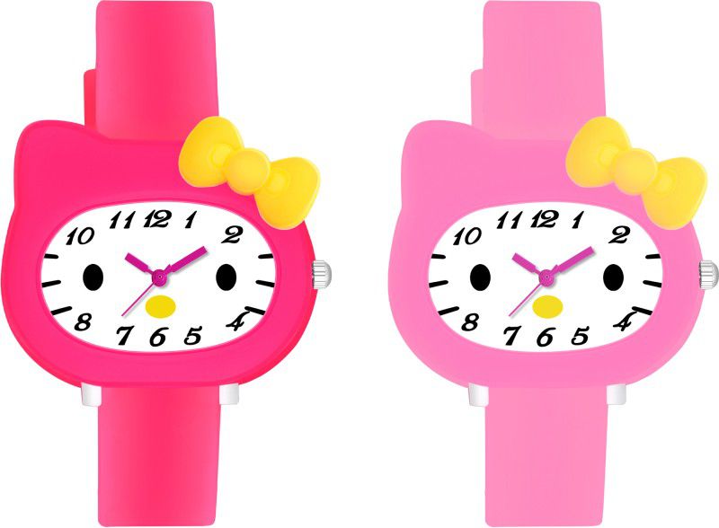 Cartoon Collection Combo Watch For Children Kids Analog Watch - For Boys & Girls Hello Kitty Dark And Light Pink