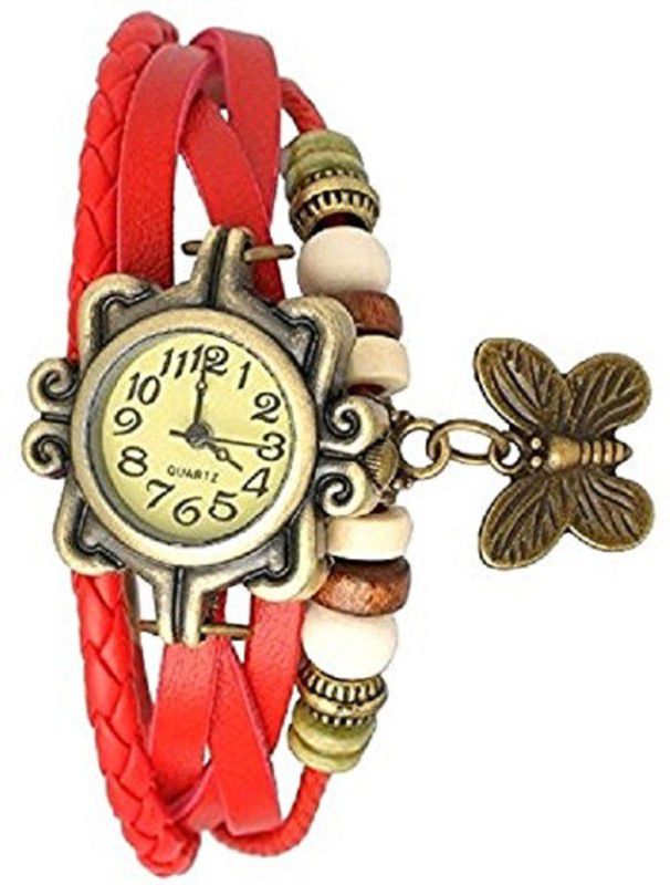 Analog Watch - For Girls 89S11 rakhi collation butterfly red leather belt vintage attractive watch for women