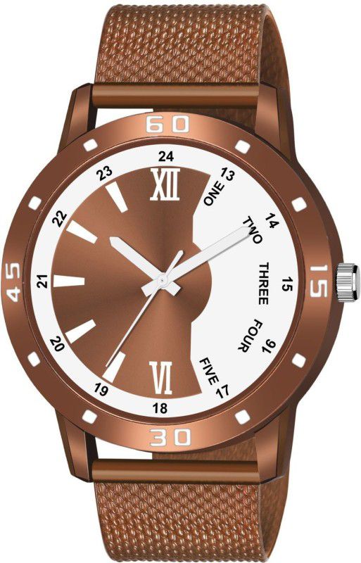 BROWN ATTRACTIVE ROUND DIAL NEW ARRIVAL STYLISH BROWN FLEXIBLE PU STRAP QUARTZ ANALOG WATCH FOR MEN AND GENTS Analog Watch - For Boys K_544
