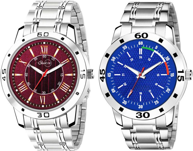 Analog Watch - For Boys New Style Luxurious Looking Multi Color Dial Stainless Steel Bracelet Men Combo Pack of 2