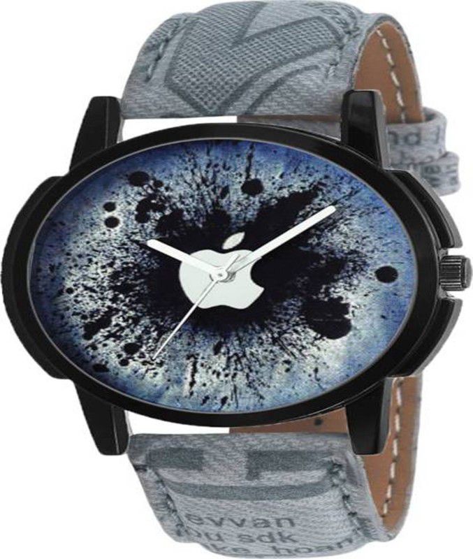 Analog Watch - For Men color Grey Leather Strap Symbol Print Dial For Men Watch - For Boys