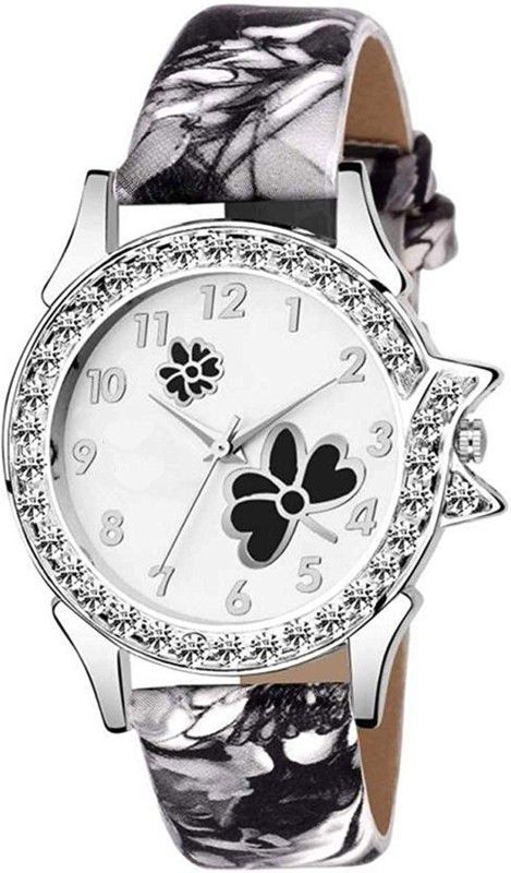 Analog Watch - For Girls New Butterfly Case Diamond Studded Black color Soft Leather belt watch for girls